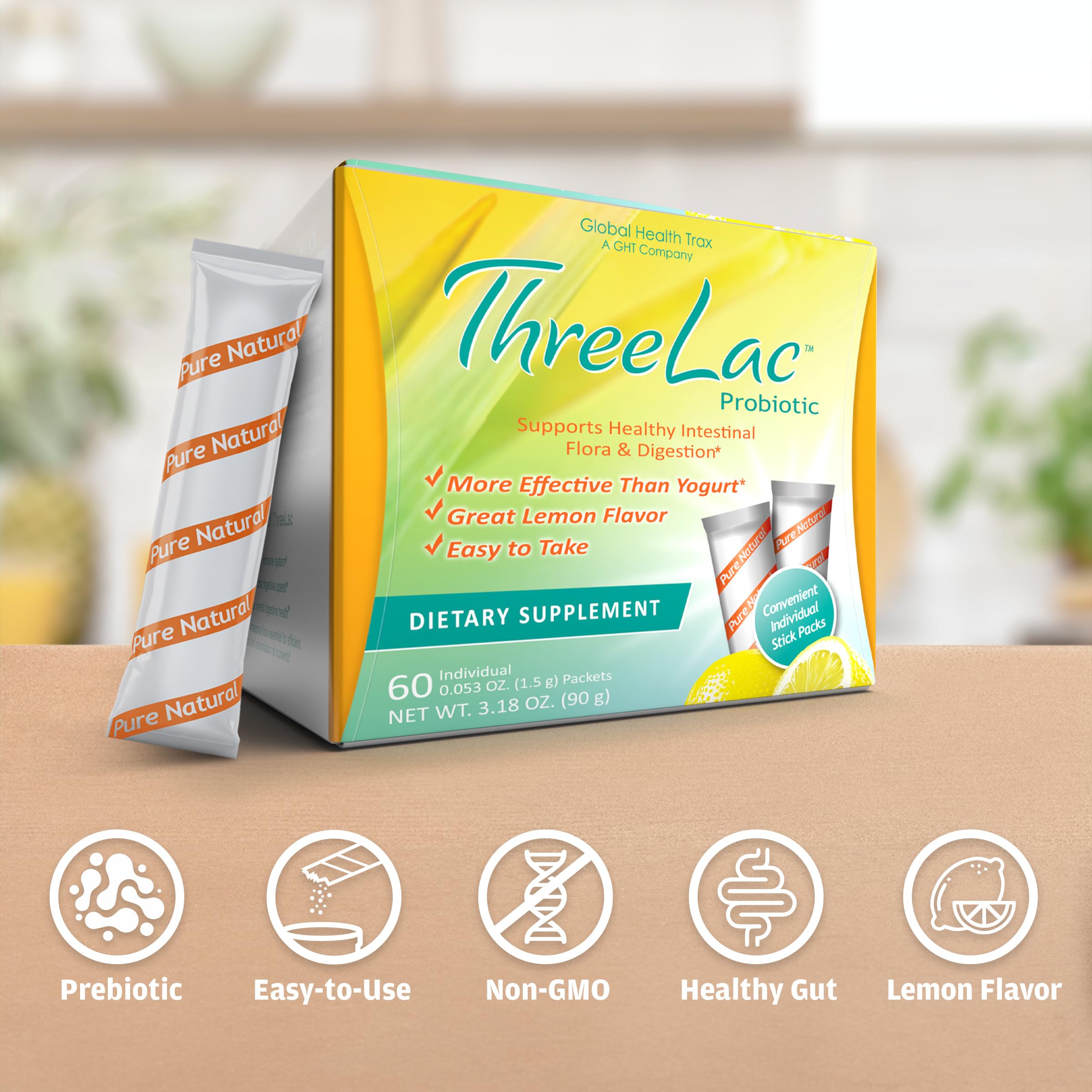 GHT ThreeLac bebida probiotica de limon, sabor agradable que acompana la digestion diaria
