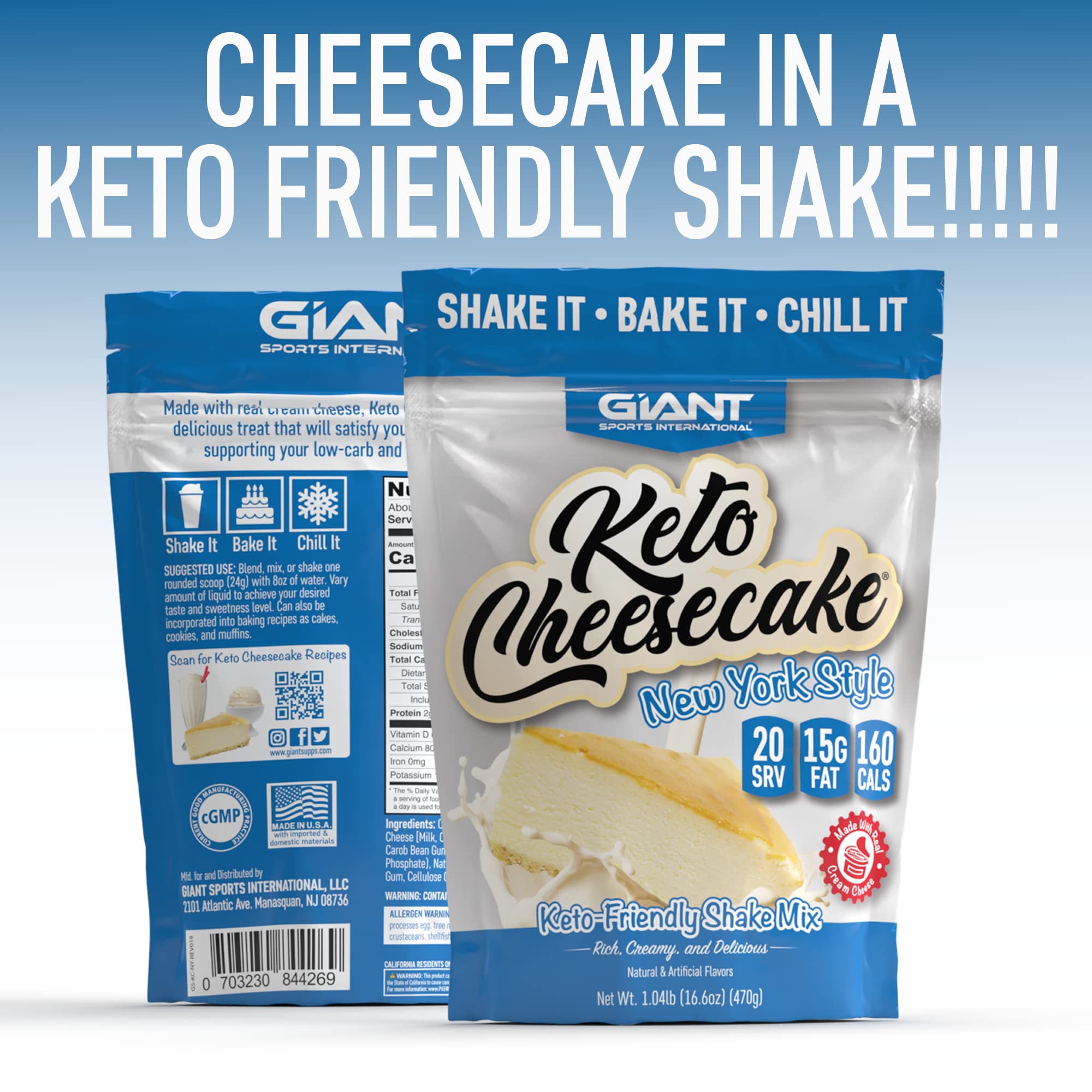 Giant Sports Batido Cheesecake Cetogénico, textura cremosa lista para postre keto