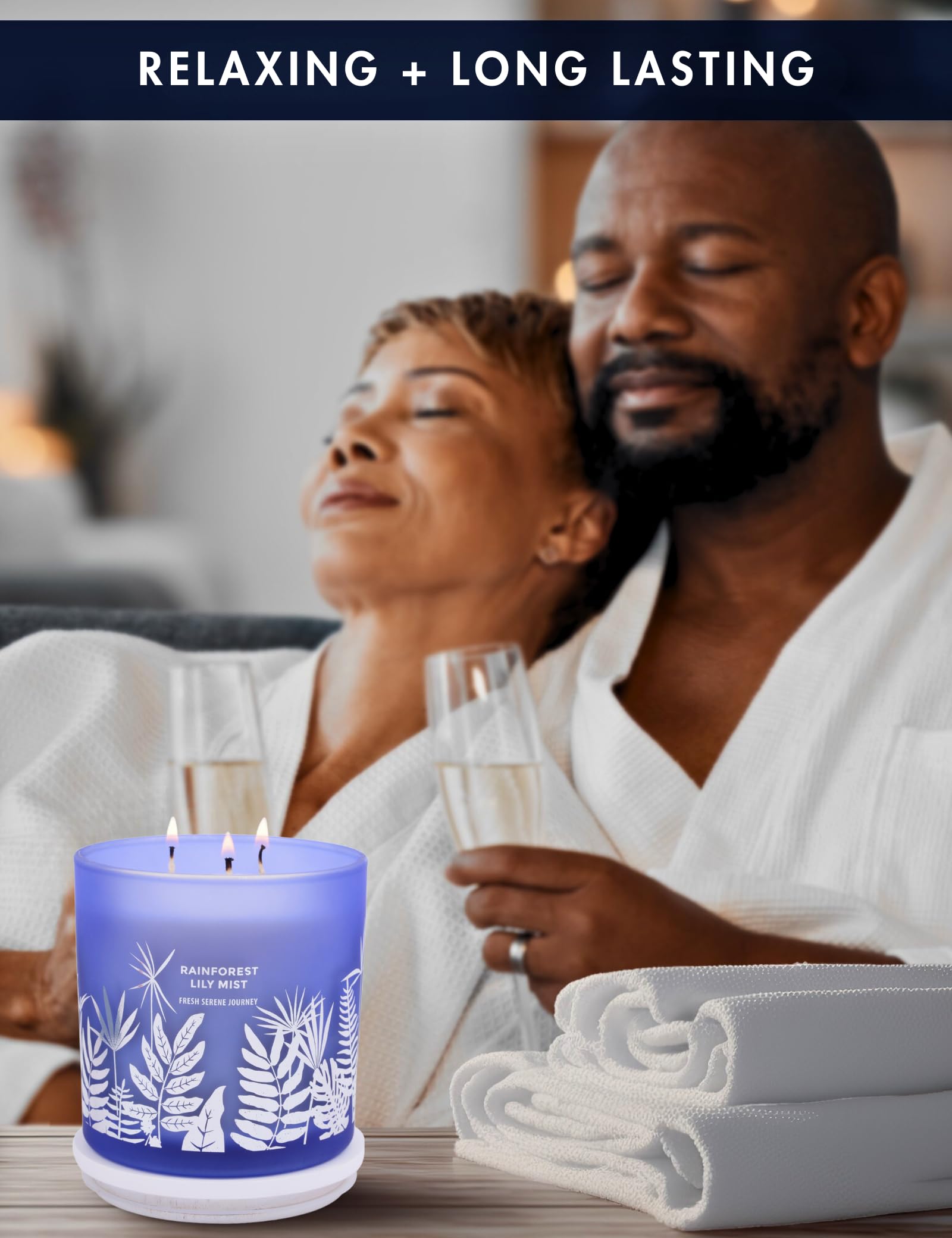 Vela GIFTAWAY con diseño azul botánico, aporta serenidad decorativa