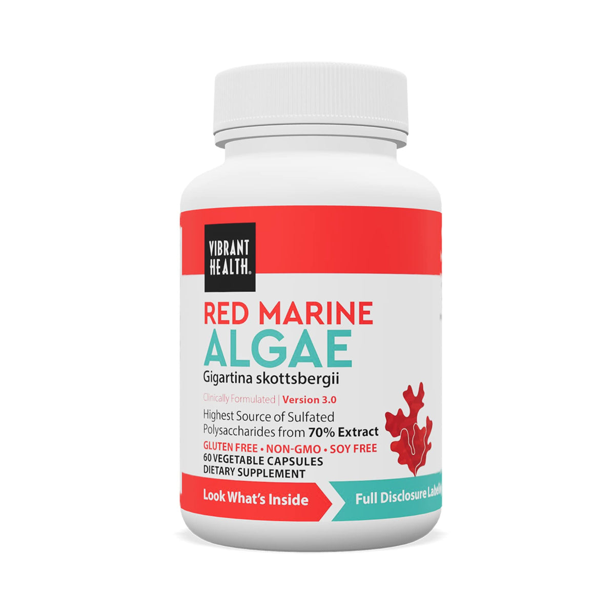 Gigartina alga marina roja cápsulas 60 en botella, apoyo diario al sistema inmune