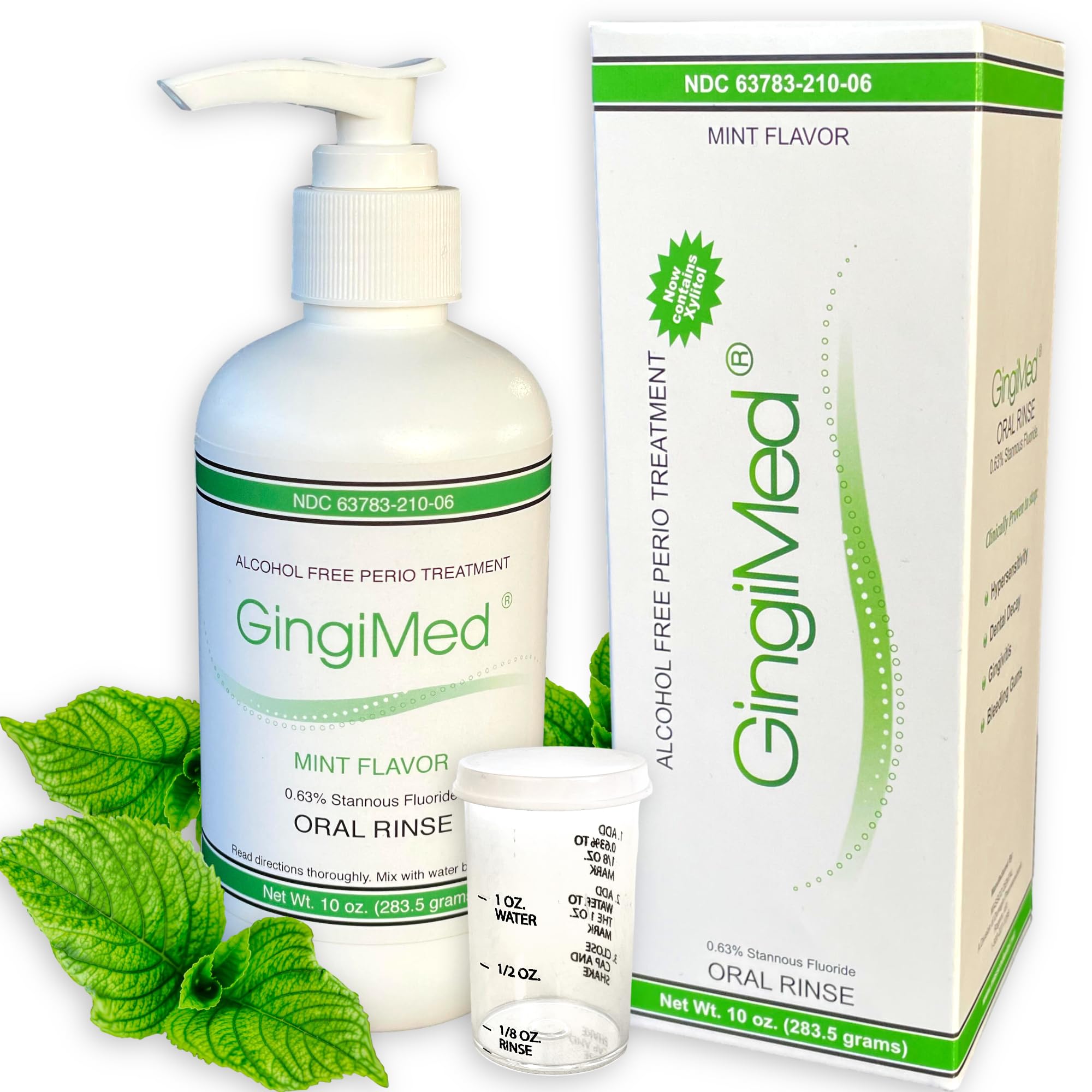 GingiMed enjuague bucal menta protege dientes y encías durante la limpieza diaria.