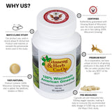 Ginseng & Herb Co-op: etiqueta frontal de cápsulas, pureza sin aditivos
