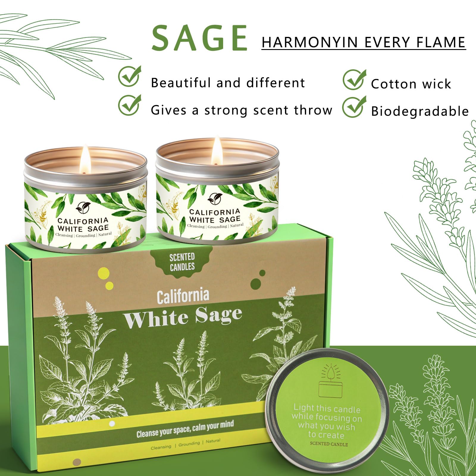 Aroma suave de salvia que favorece la relajación y la concentración.