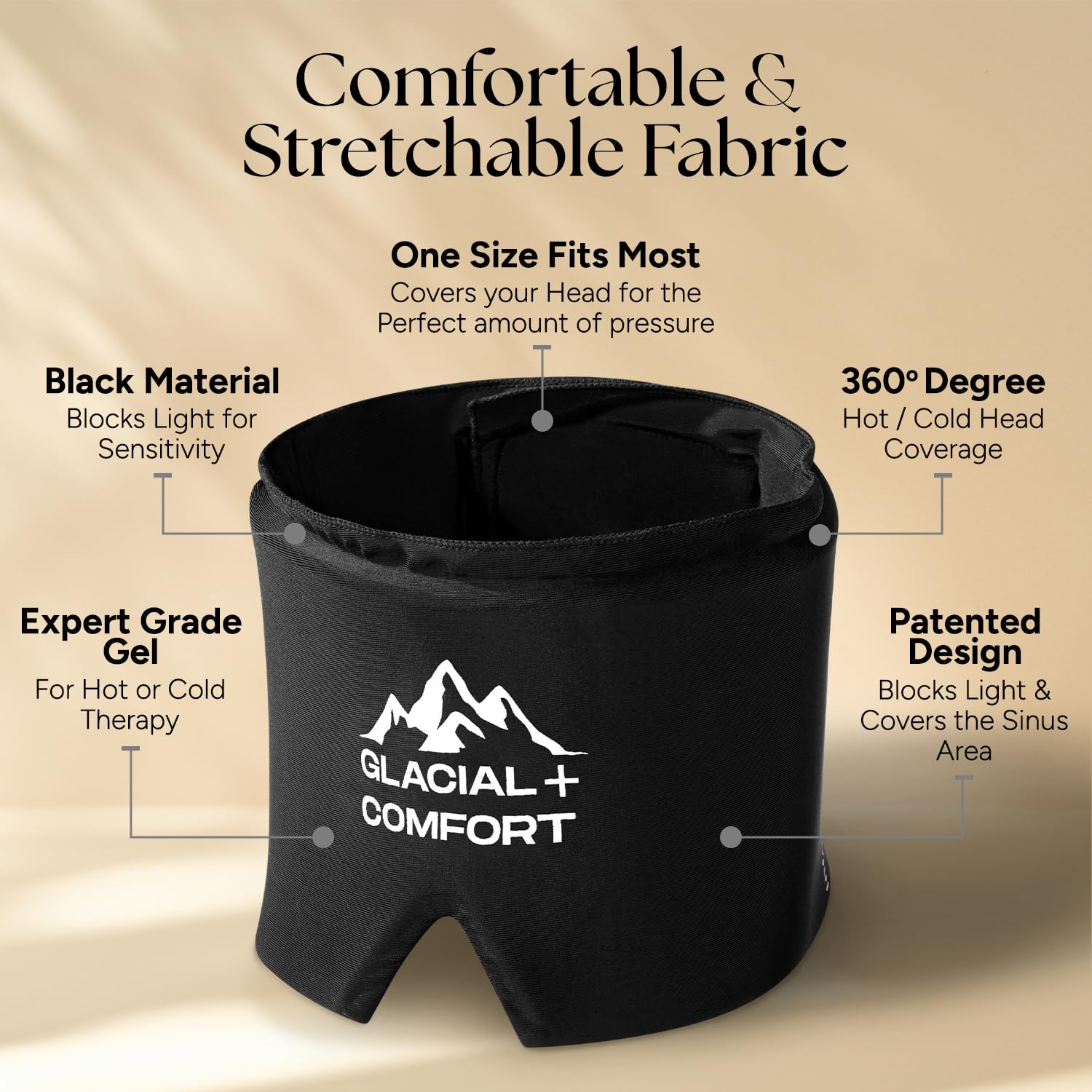 Diseño flexible de Glacial Comfort, cubre la cabeza para presión uniforme.