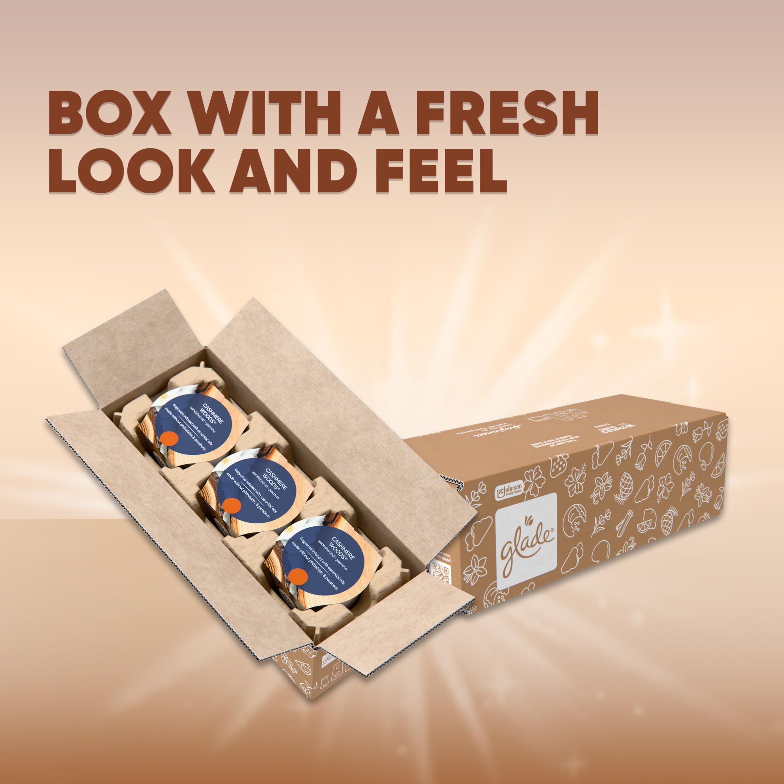 Glade Cashmere Woods vela tres mechas en caja elegante