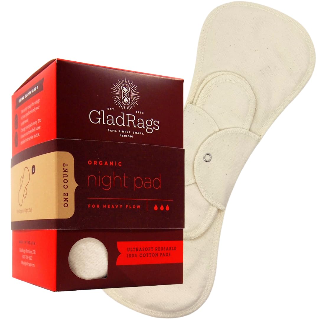 GladRags: almohadilla nocturna de algodón orgánico para protección suave durante la noche.