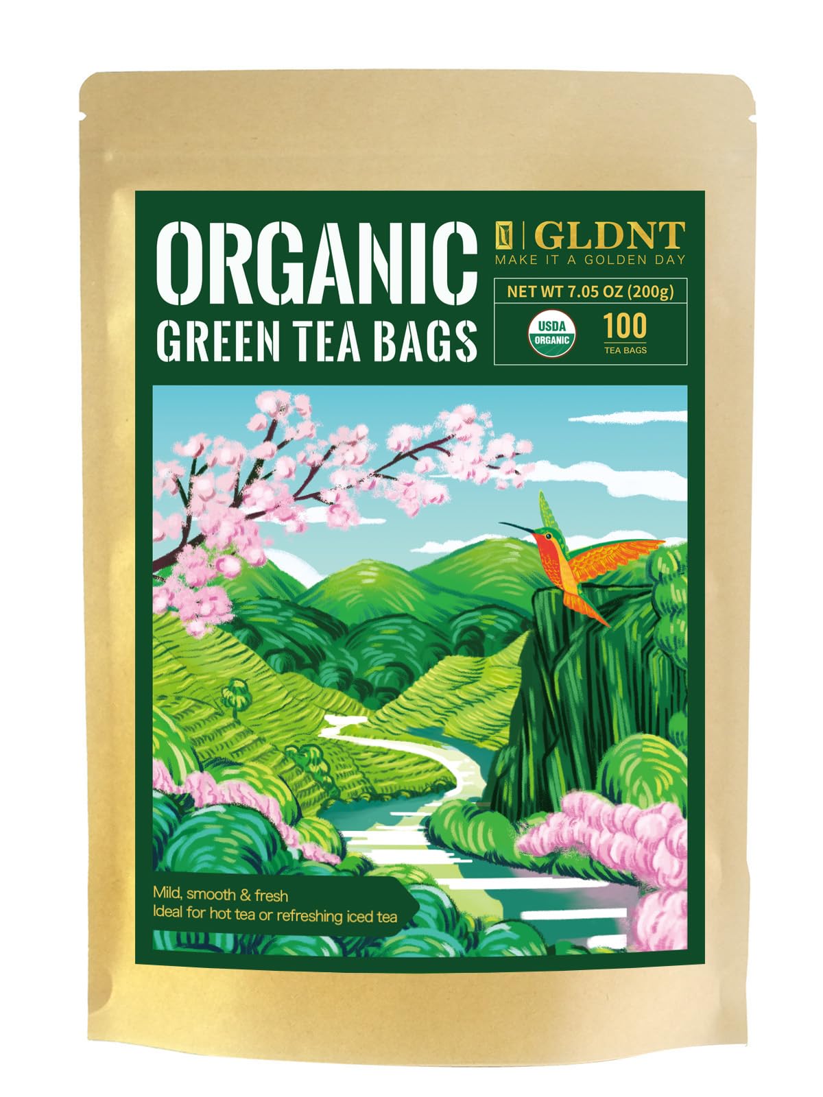 GLDNT Te Verde Orgánico, bolsas para una taza suave y antioxidante.