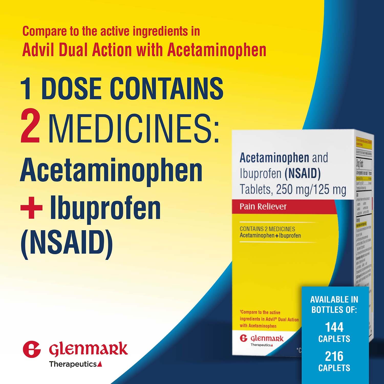 Empaque Glenmark acción doble para uso diario de molestias menores
