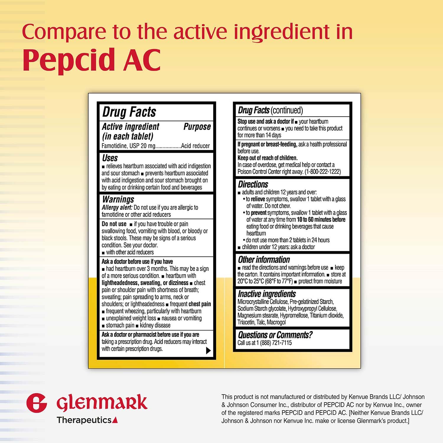Glenmark Therapeutics famotidina 20 mg, caja: empaque listo para uso diario.