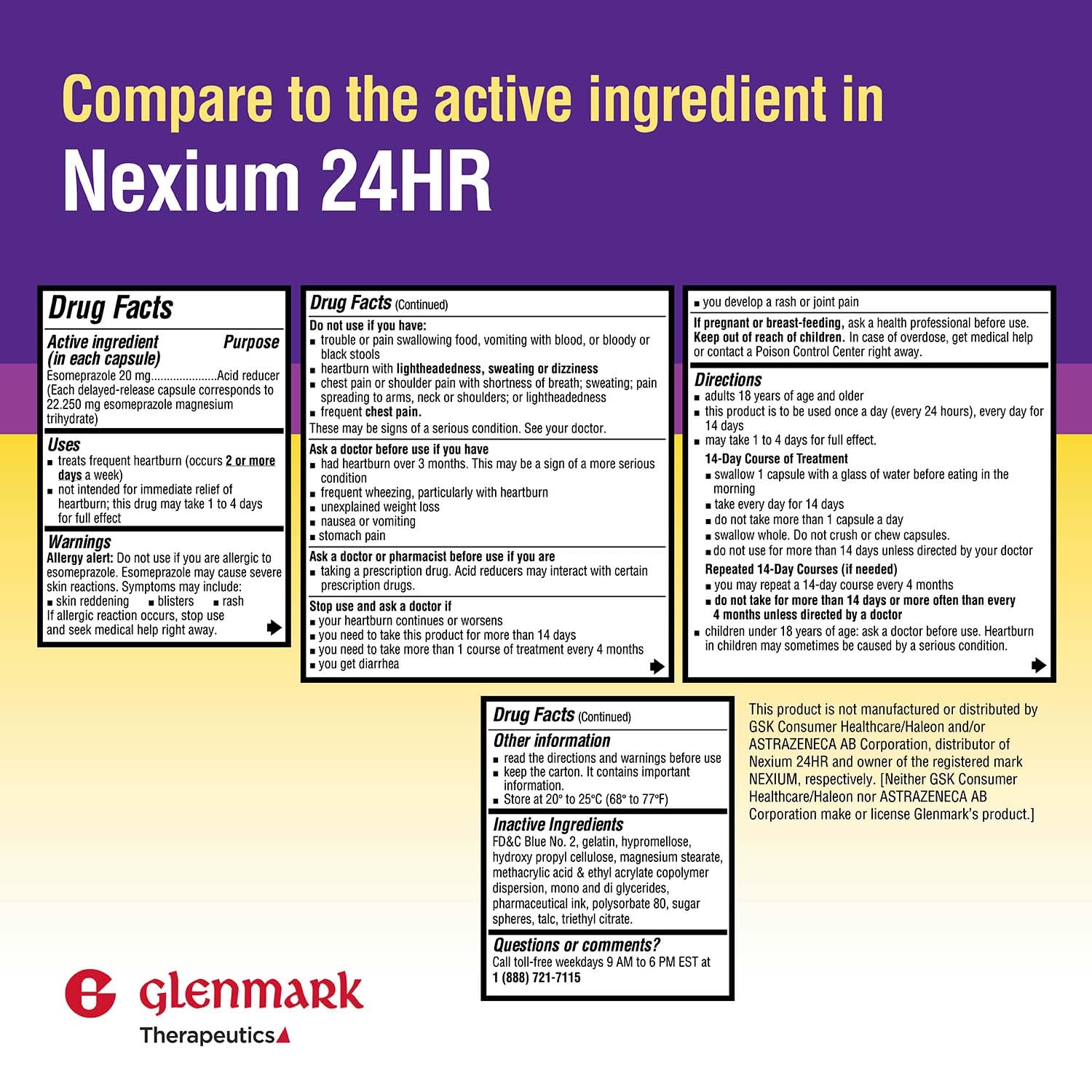 Glenmark Therapeutics Esomeprazol, caja de cápsulas frente
