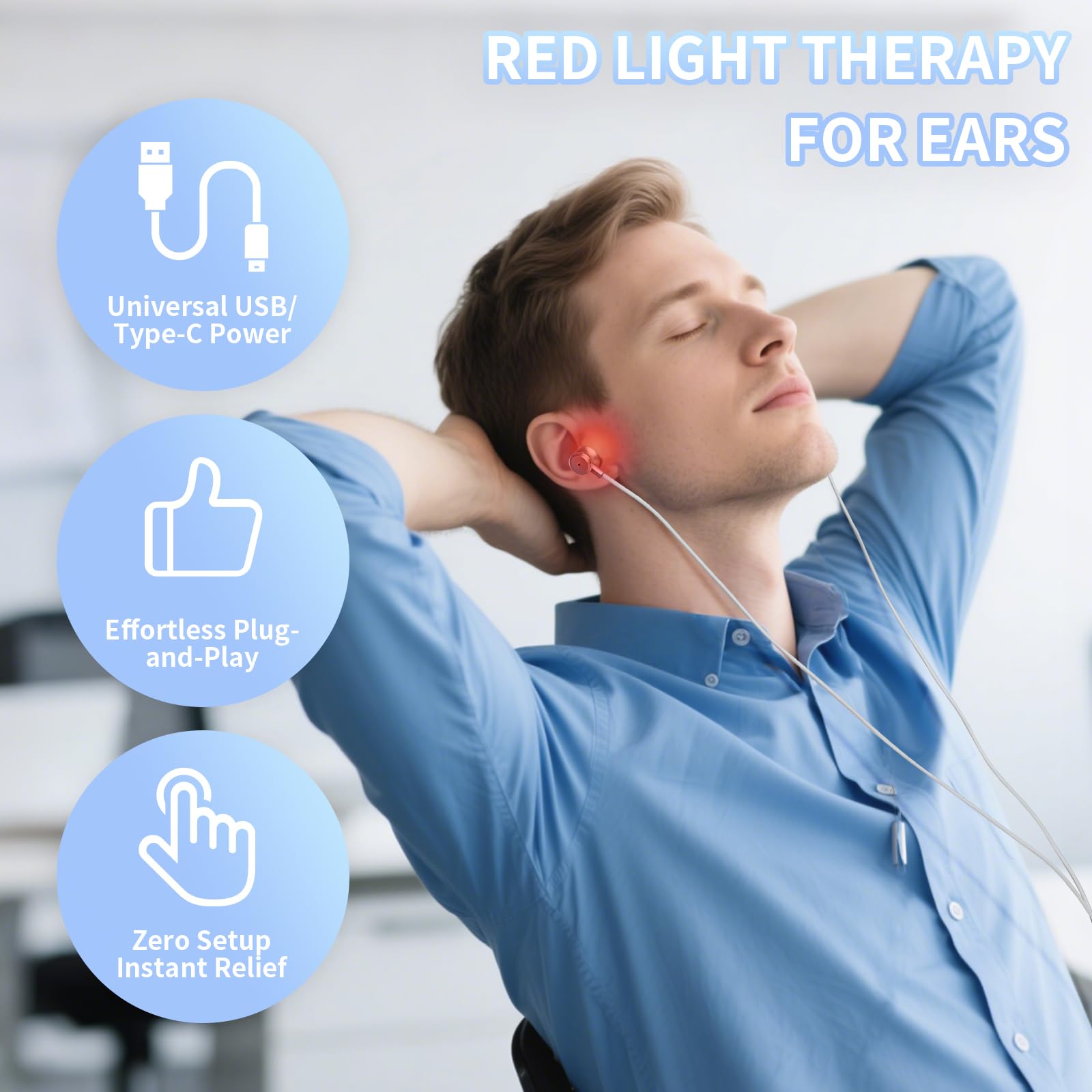 Dispositivo de Glentaxy con terapia de luz para oídos, uso cómodo y relajante.