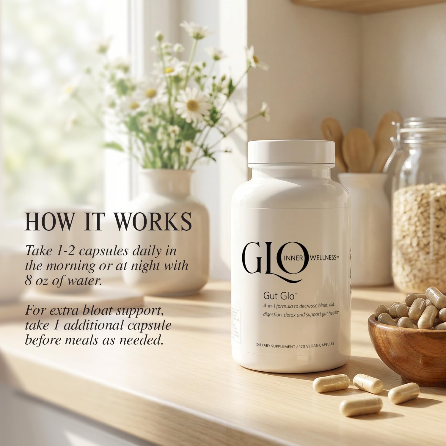 GLO Inner Wellness Gut Glo probióticos para equilibrio intestinal
