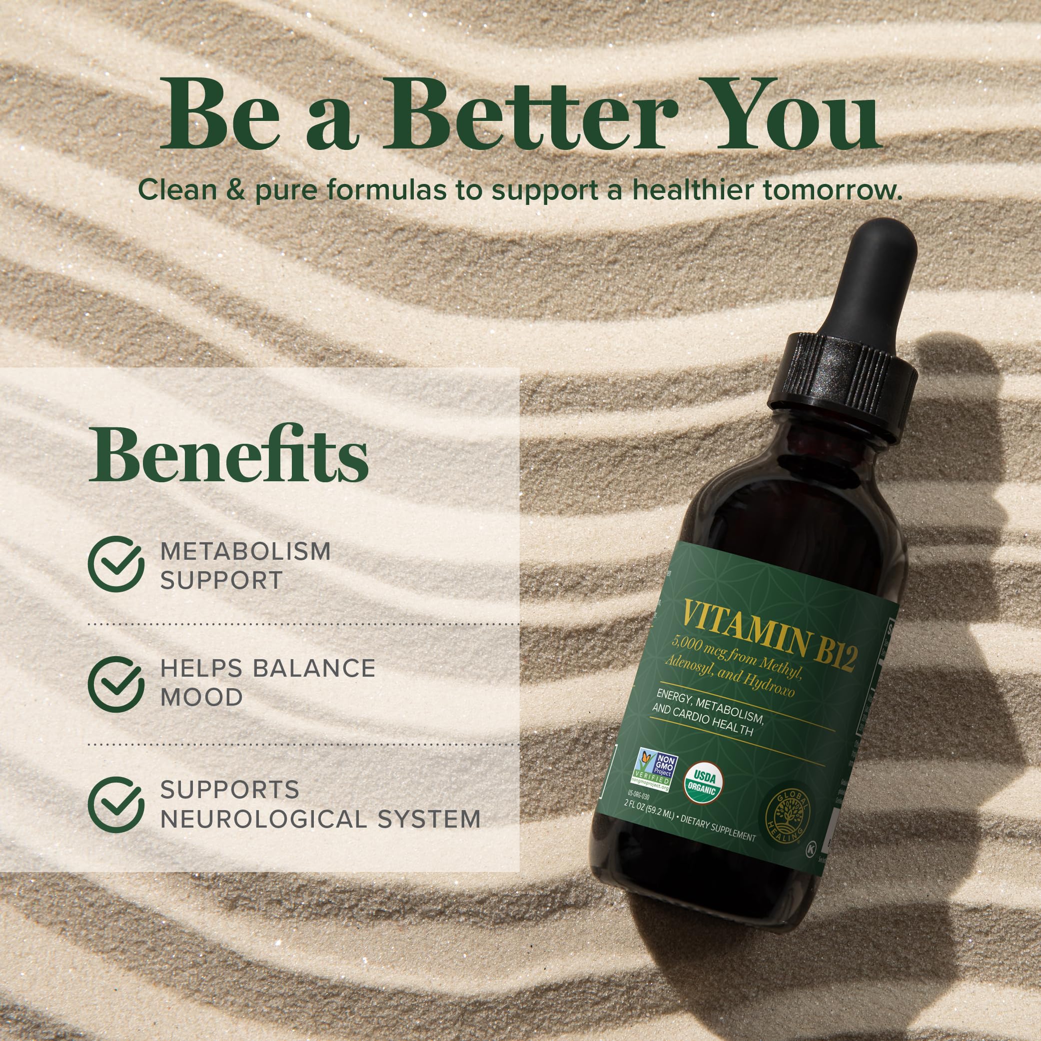Global Healing Center B12 uso sublingual, aplicación rápida bajo la lengua