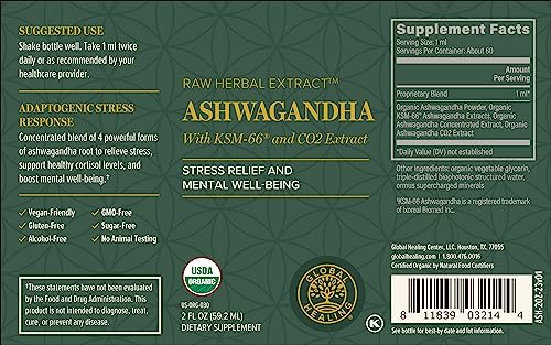 Global Healing Center: gota de ashwagandha en proceso de vertido para consumo diario.