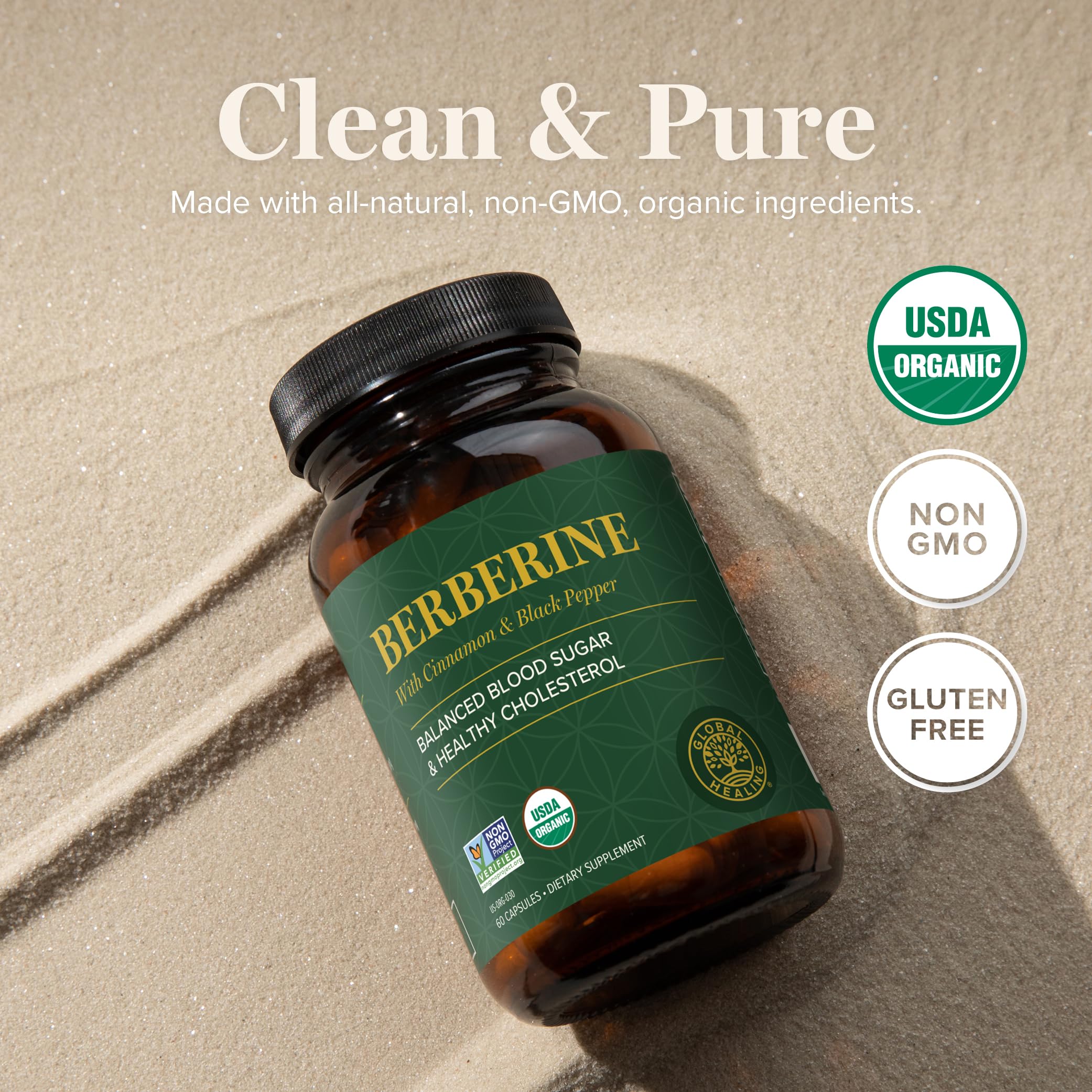 Global Healing Center Berberina Orgánica potencia 1200 mg, fórmula fuerte para uso diario