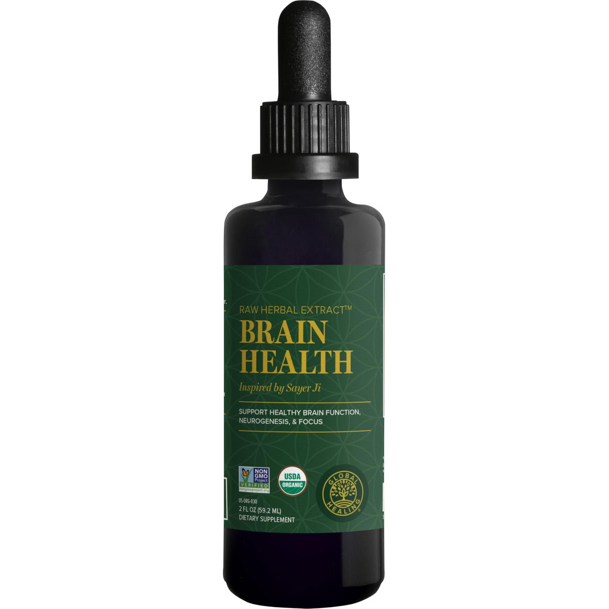 Global Healing Center Brain Health, botella: posible apoyo para enfoque diario y claridad mental.
