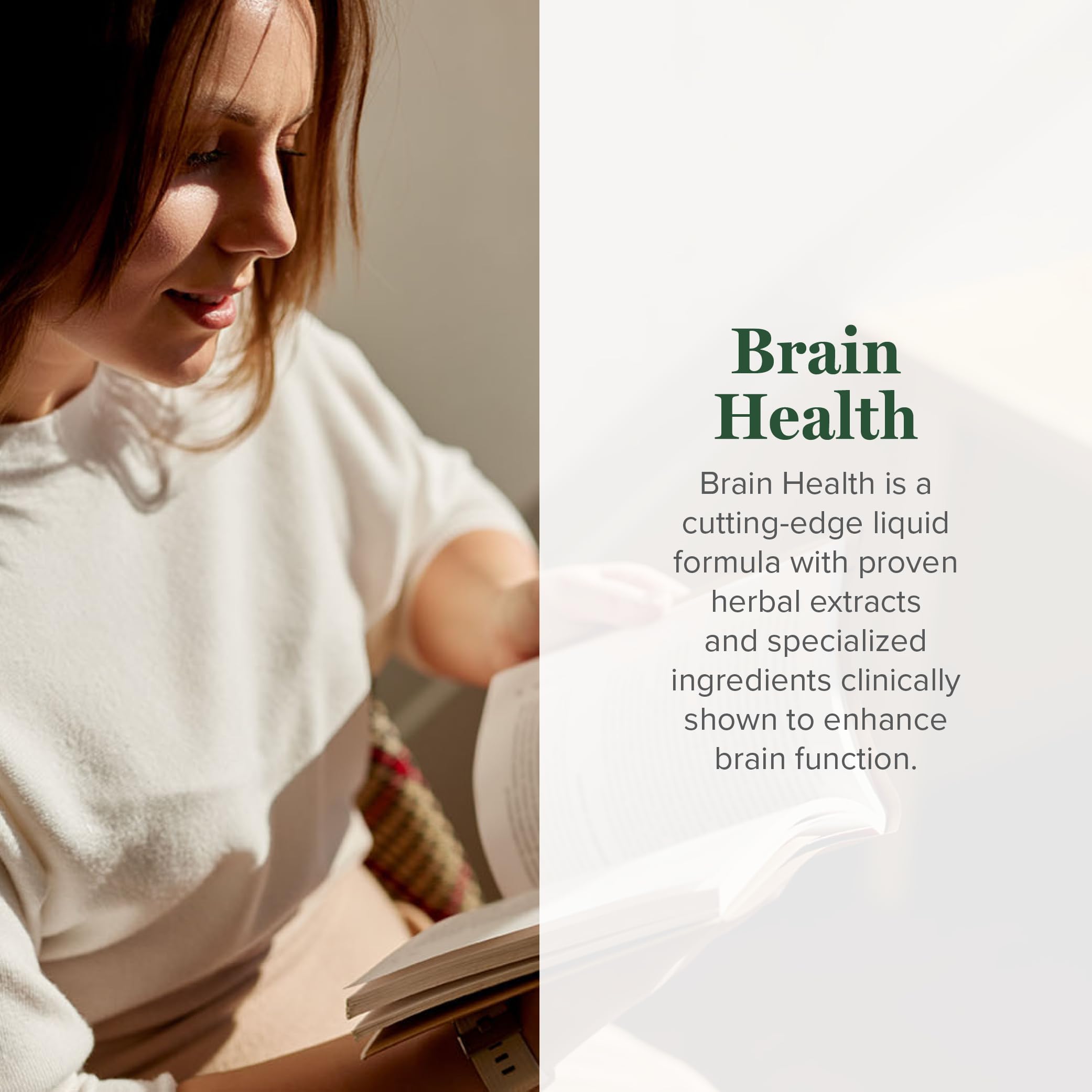 Global Healing Center Brain Health, etiqueta frontal: fácil lectura de ingredientes orgánicos y calidad.