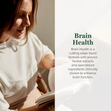 Global Healing Center Brain Health, etiqueta frontal: fácil lectura de ingredientes orgánicos y calidad.