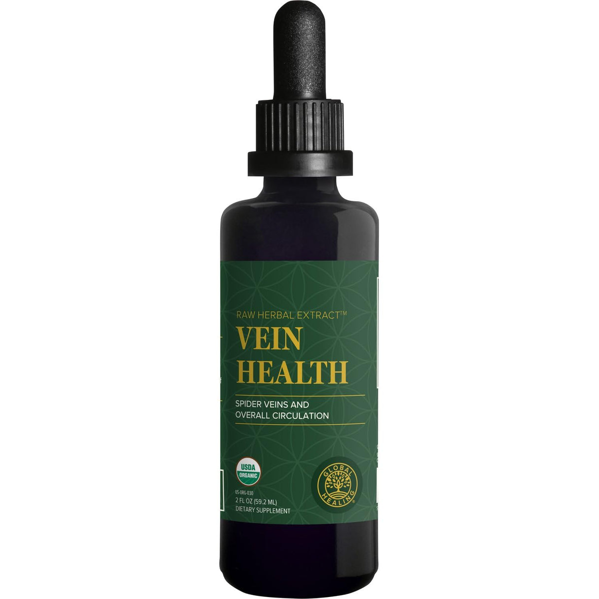 Global Healing Center Gotas Salud Venas, botella de vidrio para uso diario y apoyo a la circulación.