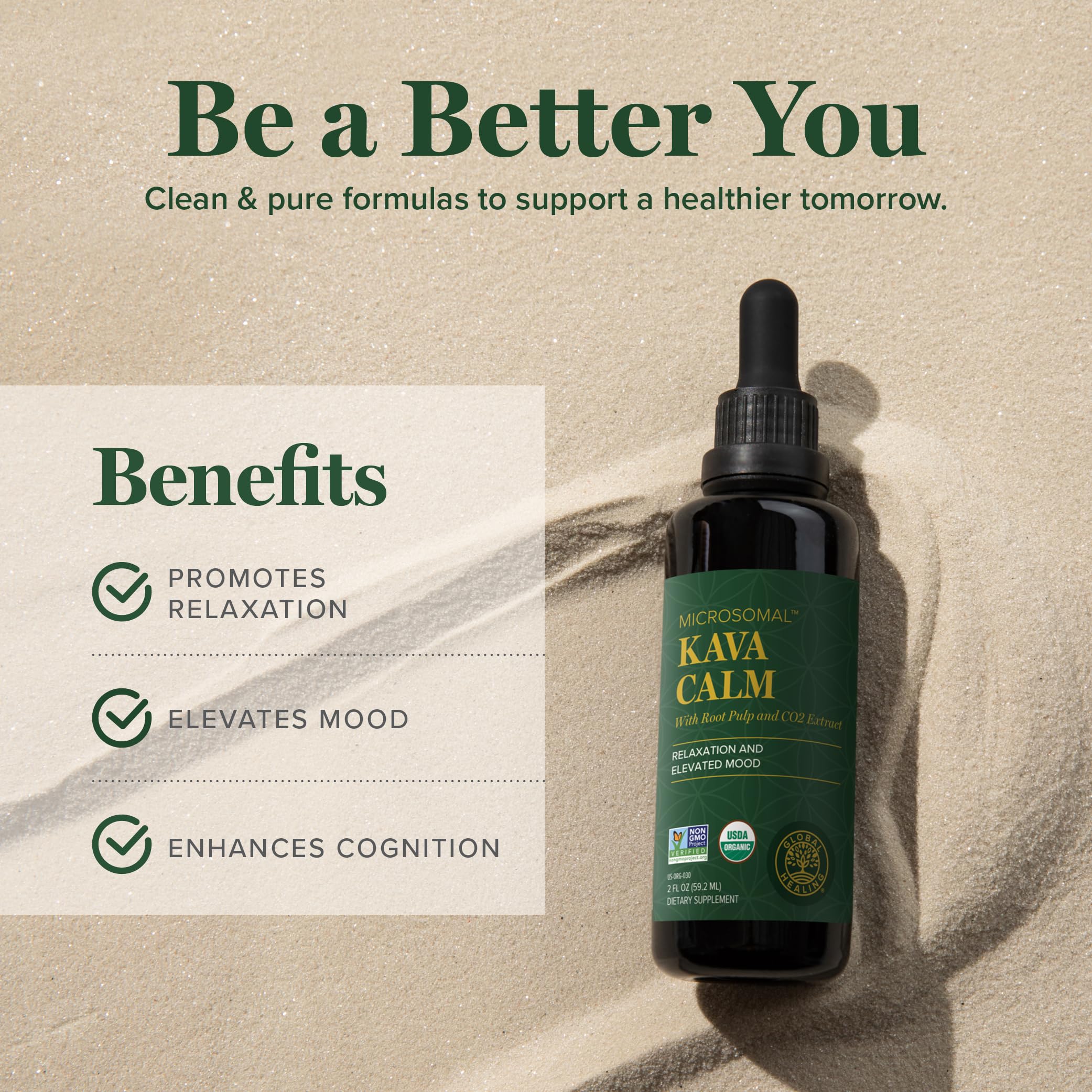 Global Healing Center Kava Calm, mezcla con bacopa para concentración potencial.