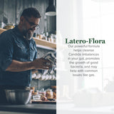 Etiqueta frontal de Latero-Flora con información y dosis sugerida.