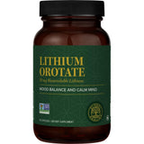 Global Healing Center Lithium Orotate 10 mg, botella con cápsulas para apoyo diario del estado de ánimo.