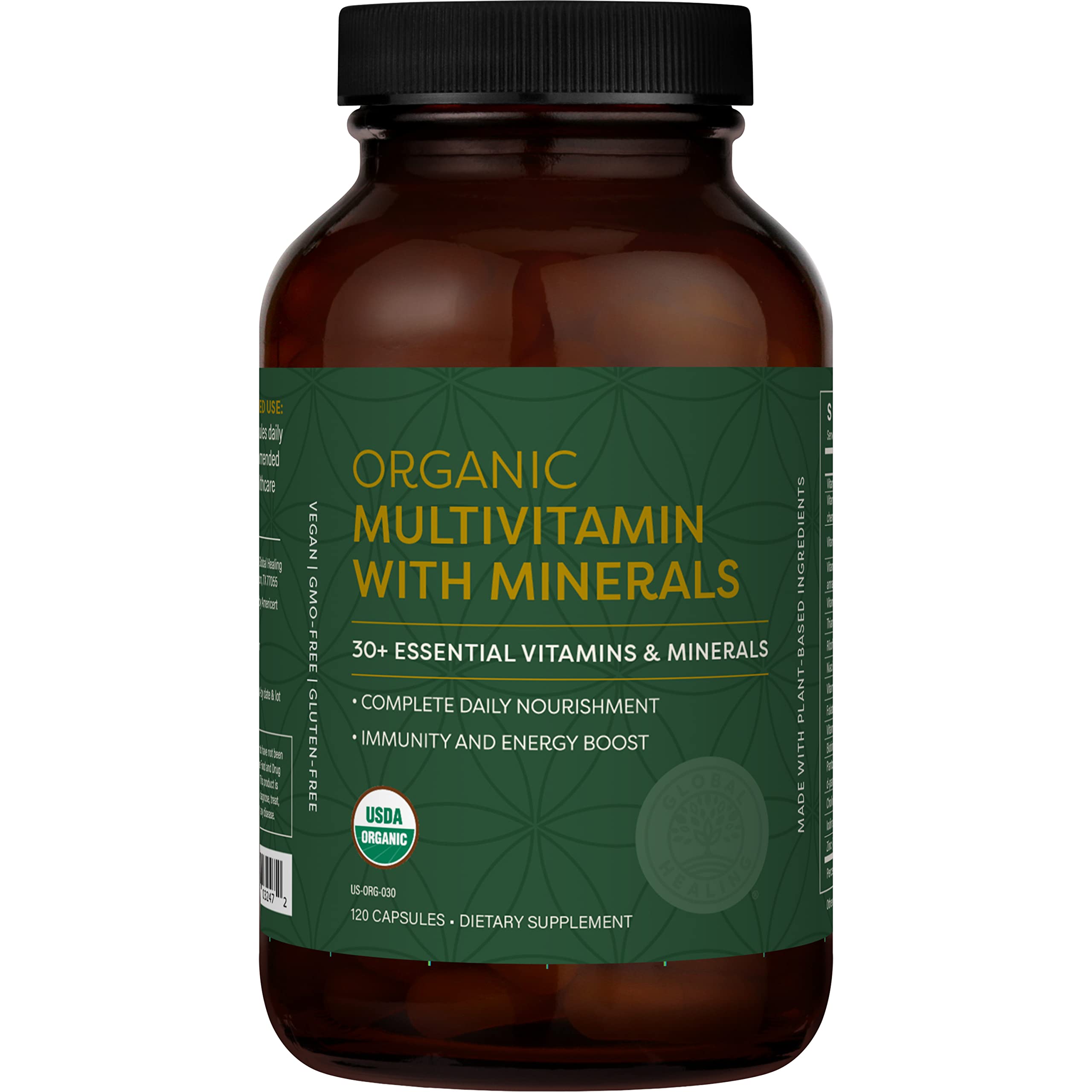 Global Healing Center Multivitamínico cápsulas, aporte de nutrientes esenciales para el día a día.