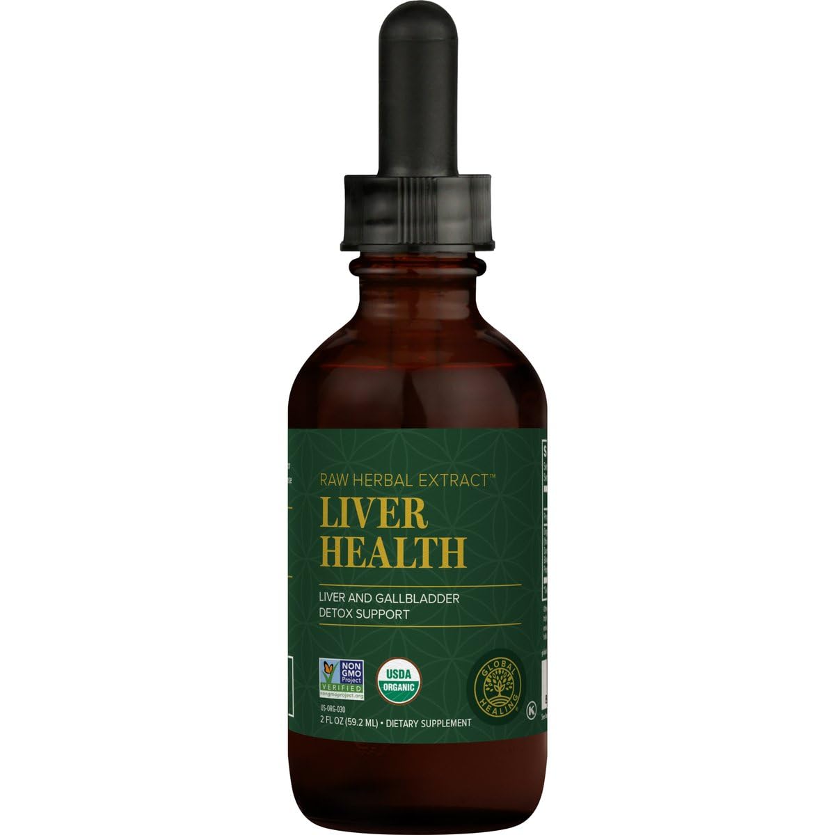 Global Healing Center Salud del Higado: vista frontal de la botella para apoyo suave al hígado