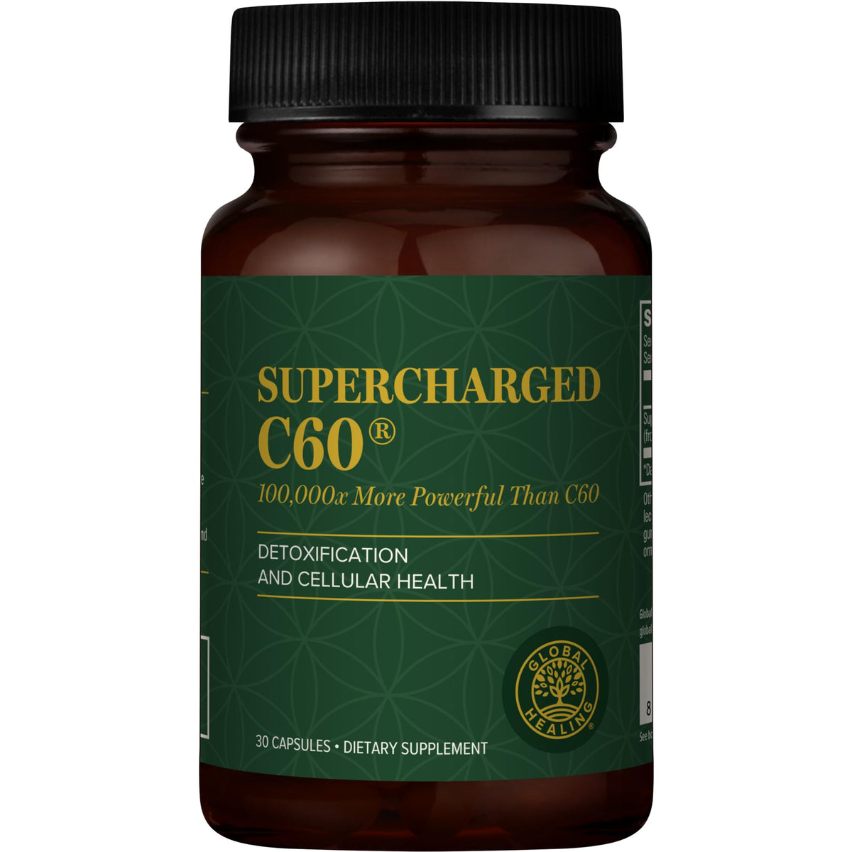 Global Healing Center Supercharged C60, cápsulas en botella, apoyo potencial a la energía diaria