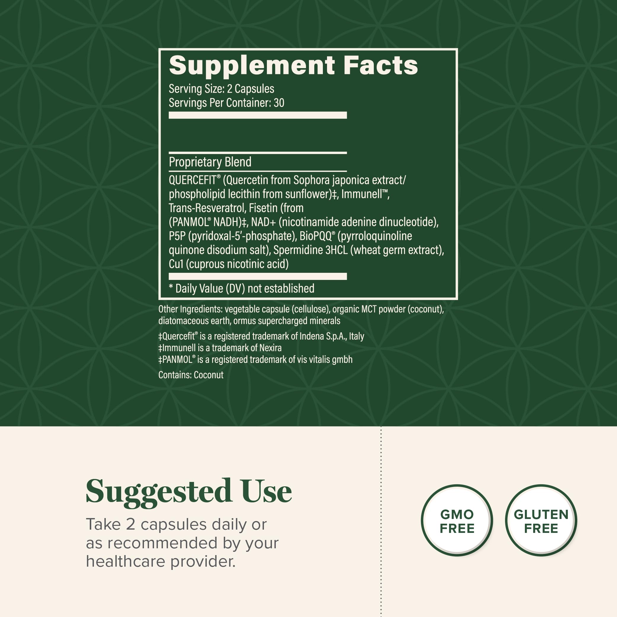 Global Healing Center Ultimate Cellular Health etiqueta frontal muestra beneficios y uso