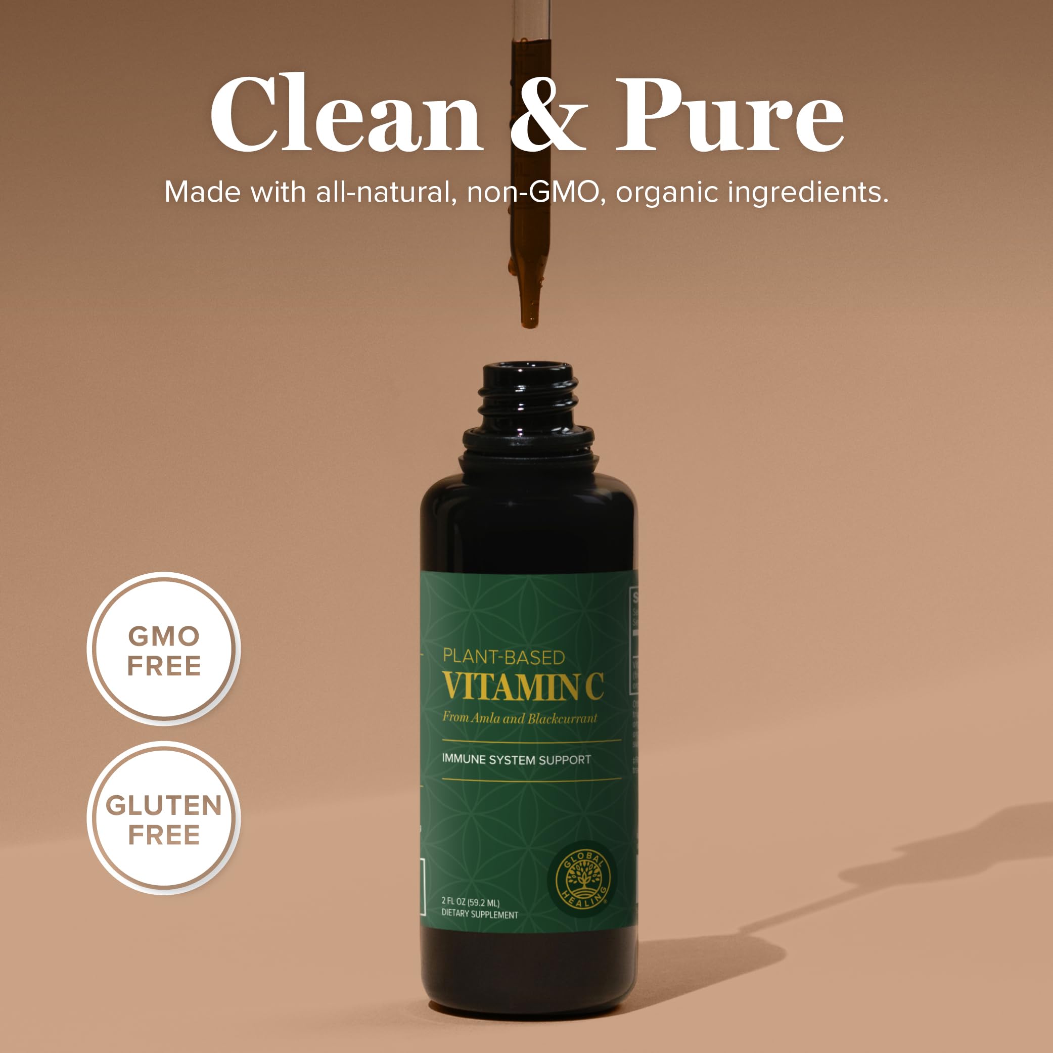 Global Healing Center Vitamina C en Gotas, uso diario para apoyo al bienestar.