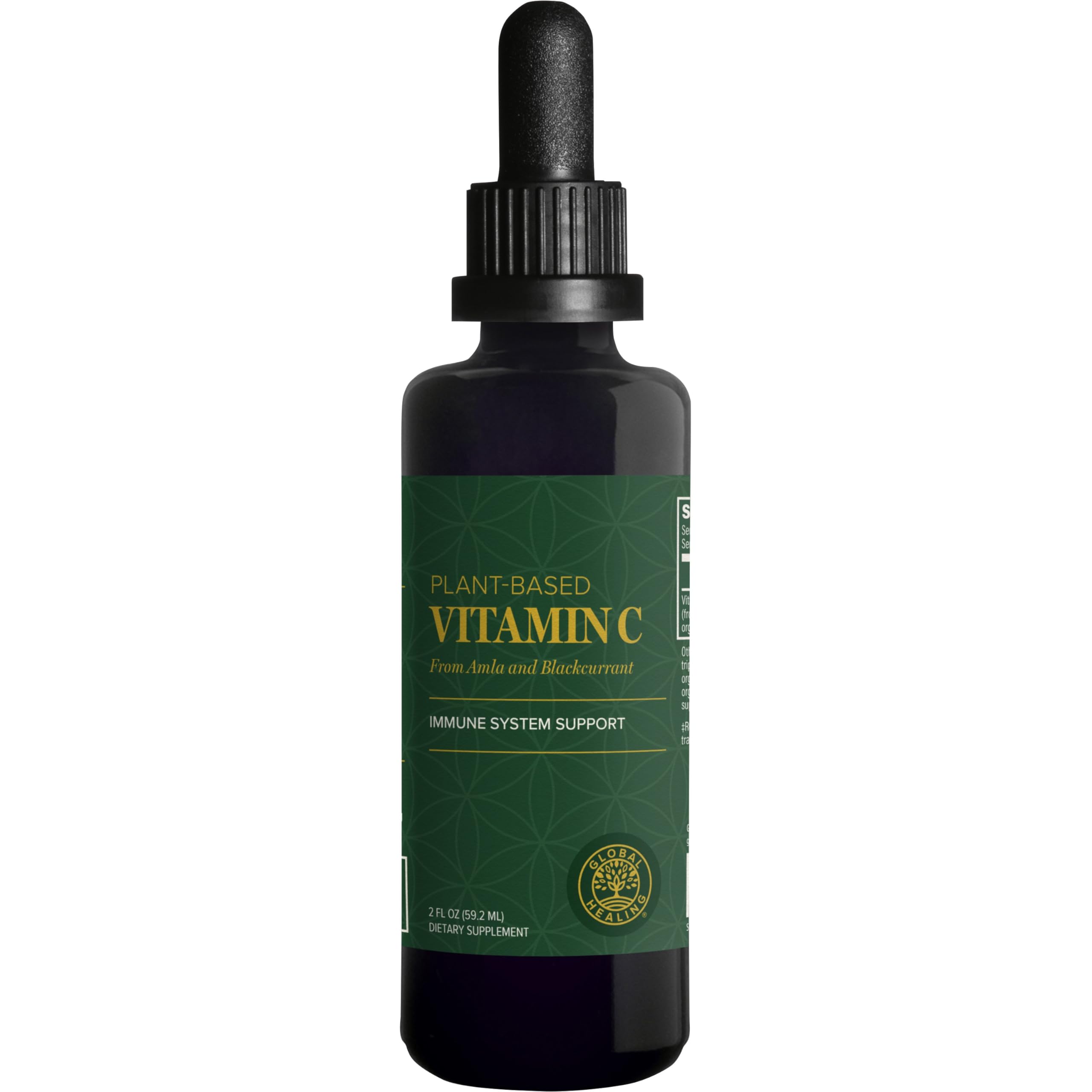Global Healing Center Vitamina C en Gotas, botella visible, suplemento antioxidante para energía diaria.