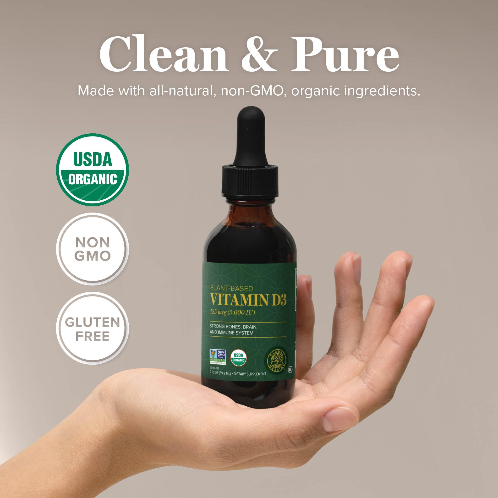 Global Healing Center Vitamina D3 5000 UI, ingredientes: fórmula vegana de alta pureza
