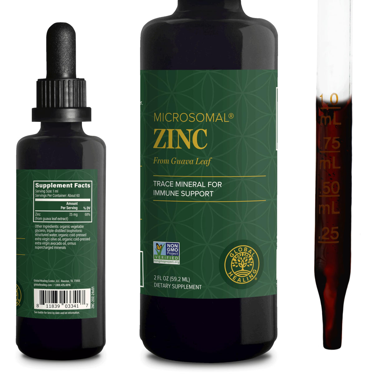 Global Healing Center Zinc Orgánico líquido en envase de 2 oz para uso diario