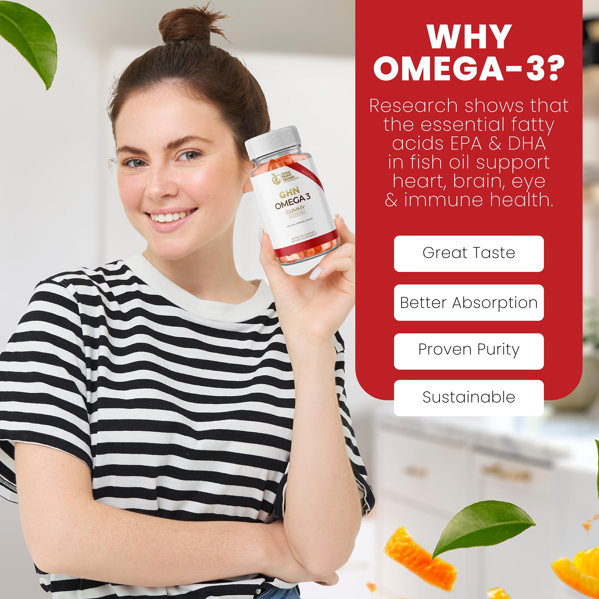 Global Health Naturals Omega3 Gummies sin gluten para una dieta equilibrada.
