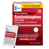 Globe acetaminofen 500 mg, botella de tabletas, alivio práctico de dolor diario.