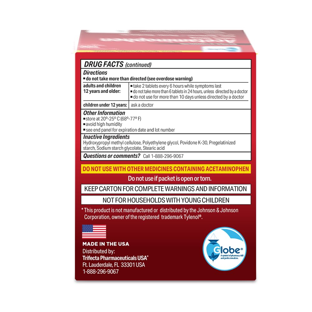 Globe acetaminofen 500 mg, tabletas fáciles de tragar, ideal para el día a día.