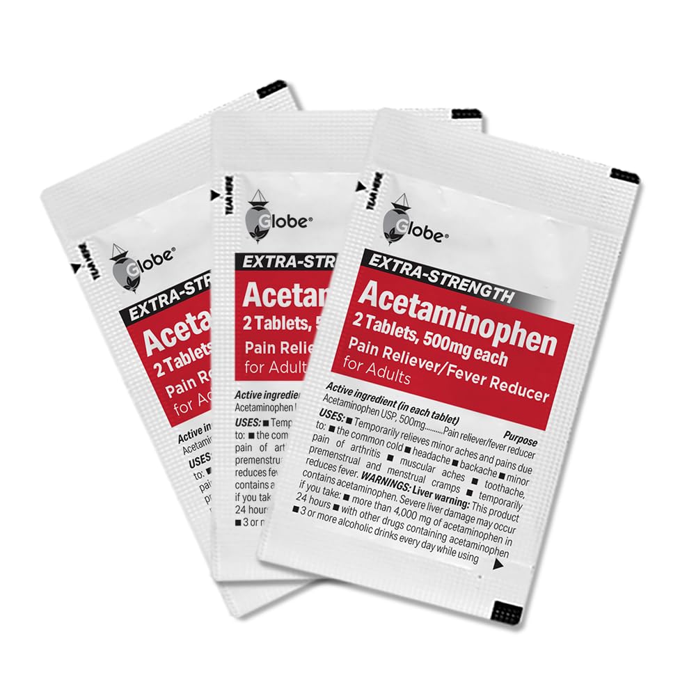 Globe acetaminofen 500 mg, tabletas fáciles de tragar, aptas para adultos.