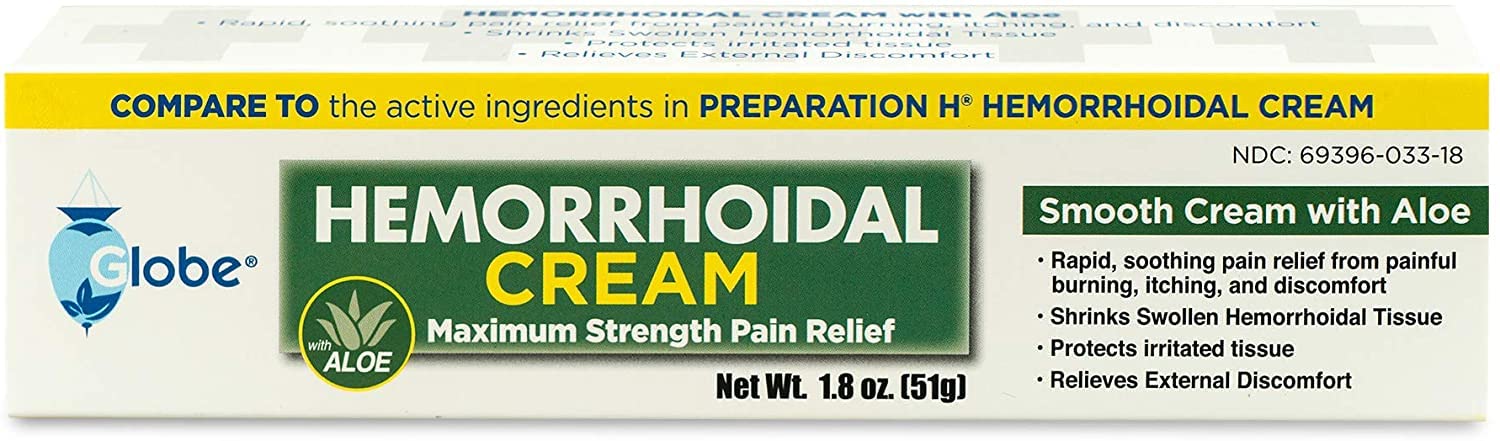 Globe Crema Hemorroidal en envase de 1.8 oz para uso diario.
