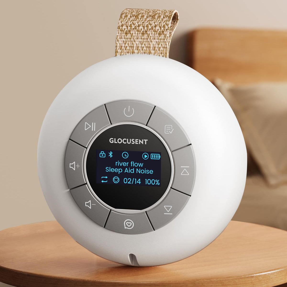 Glocusent máquina ruido blanco portátil vista frontal para dormir mejor