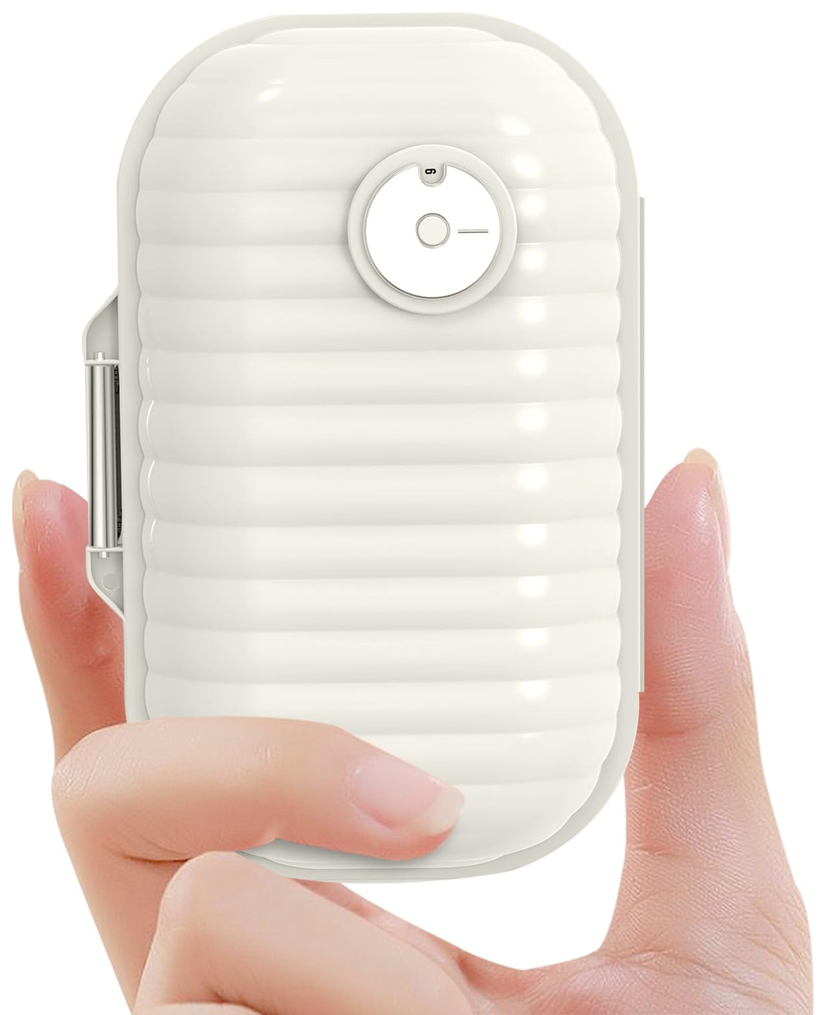 GloDeals organizador de pastillas visto frontal en perla blanca, portátil para viaje