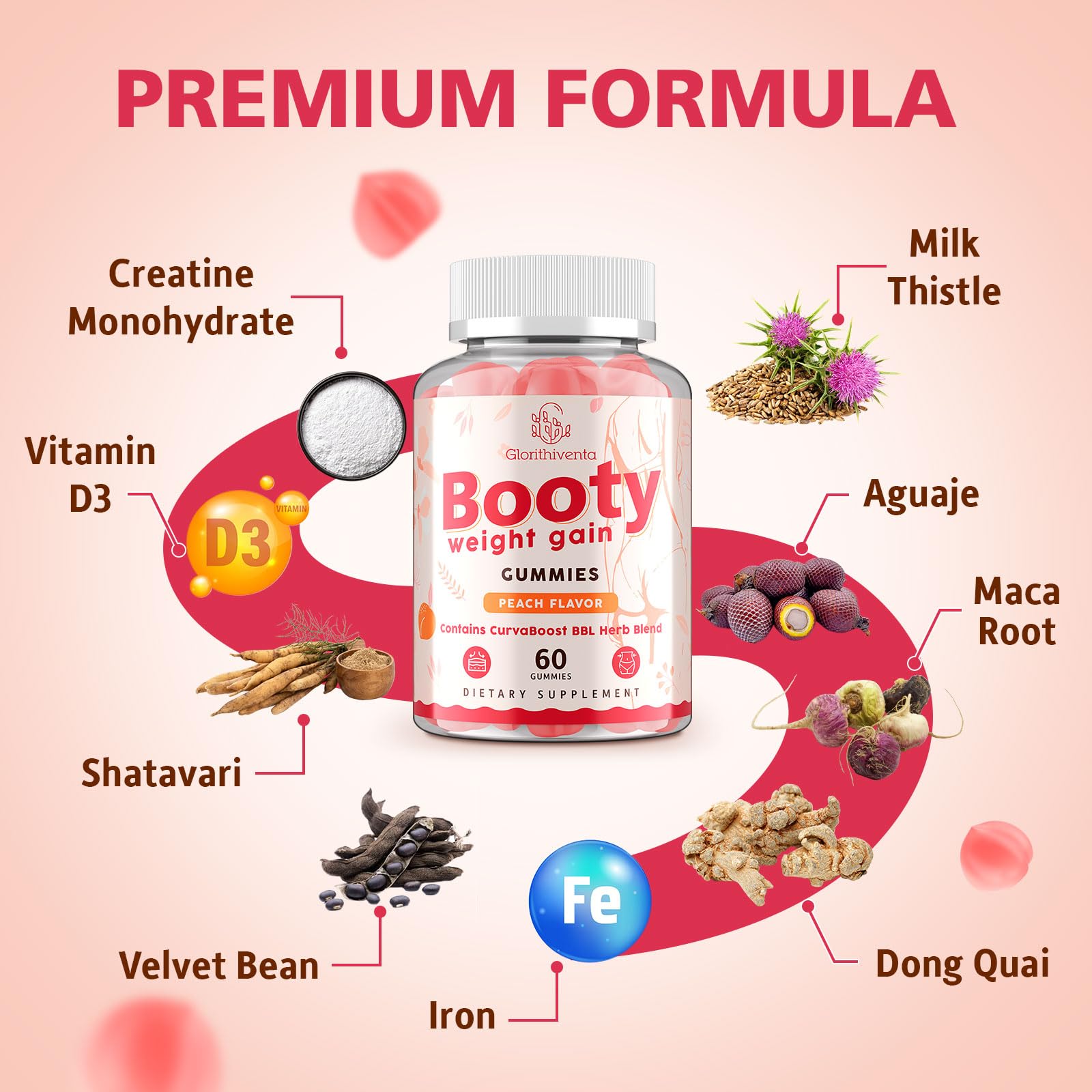Diseño distintivo de Glorithiventa Booty Gummies para una experiencia premium