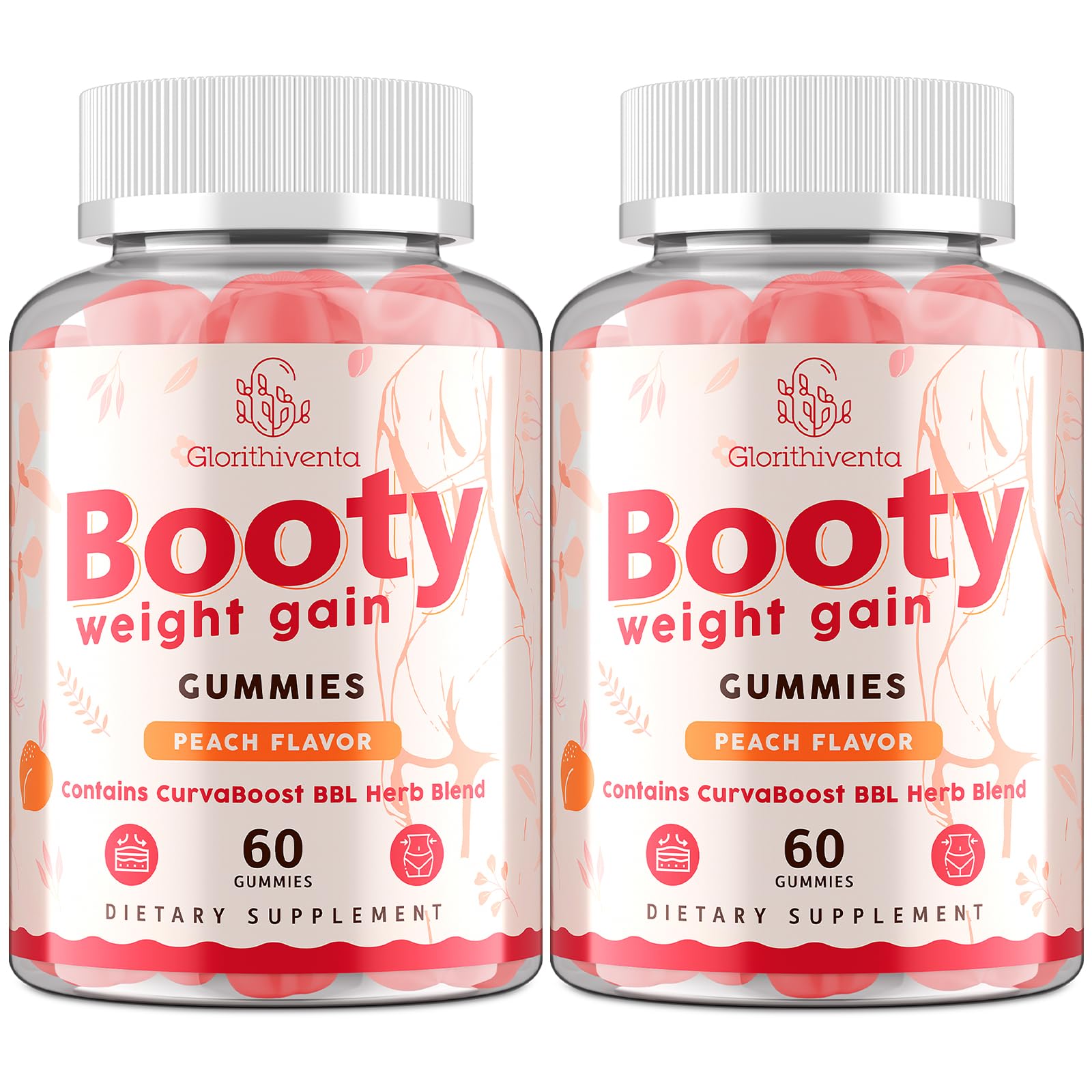 Gomitas Glorithiventa Booty con sabor durazno y enfoque fruta-pesca para energía diaria