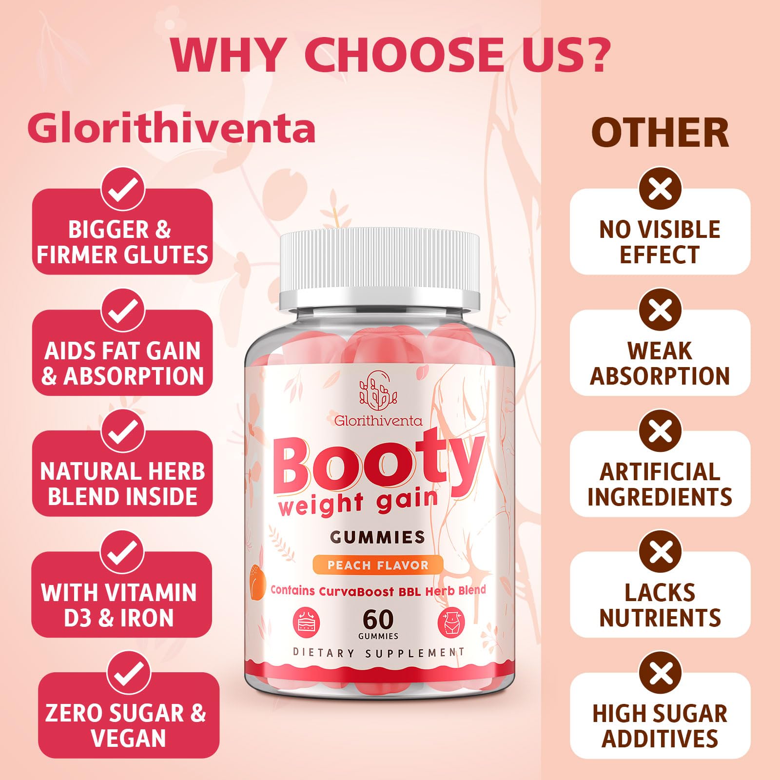 Mezcla herbal de Glorithiventa Booty Gummies para apoyar las curvas