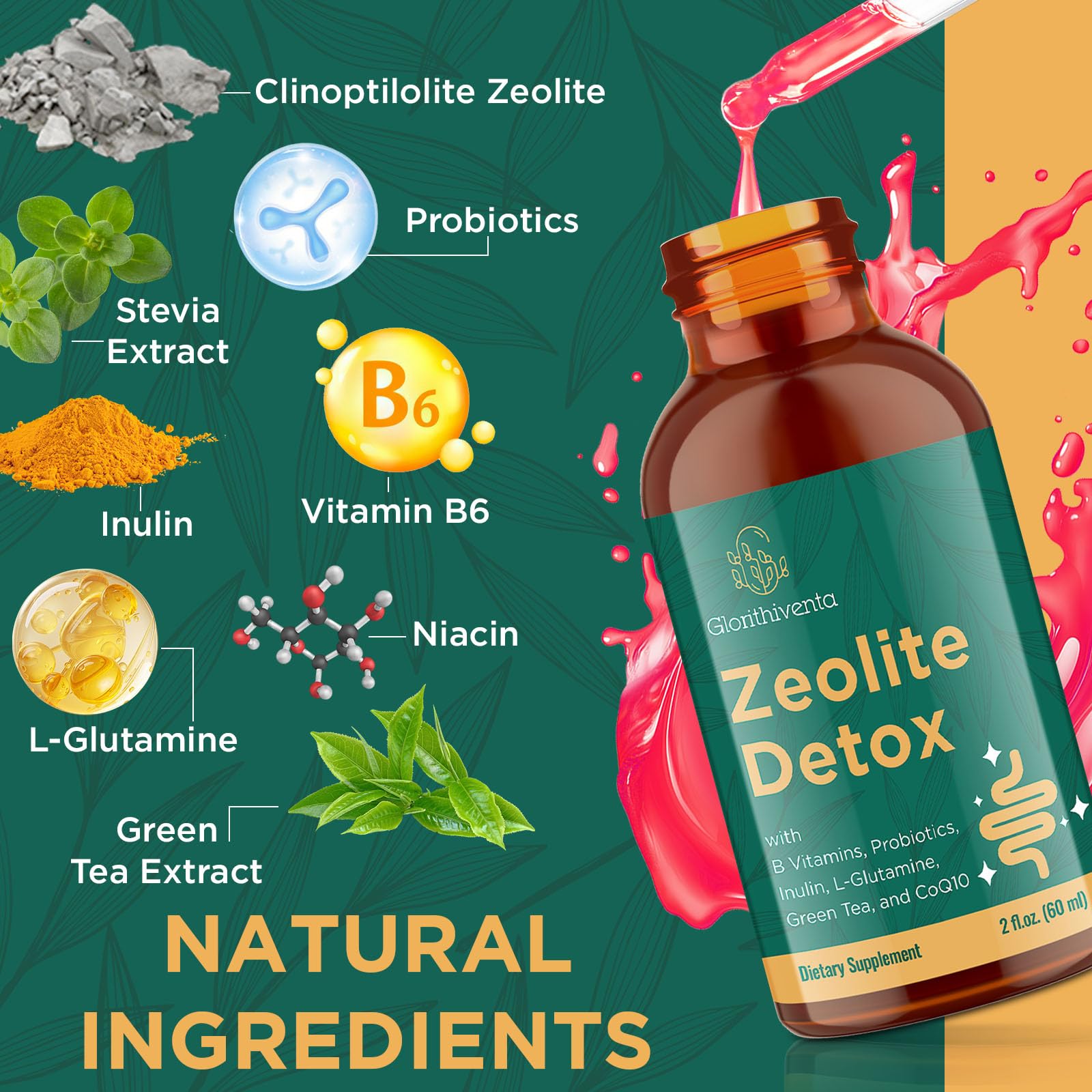 Gotas para mezclar en tu bebida con Glorithiventa Zeolita Detox