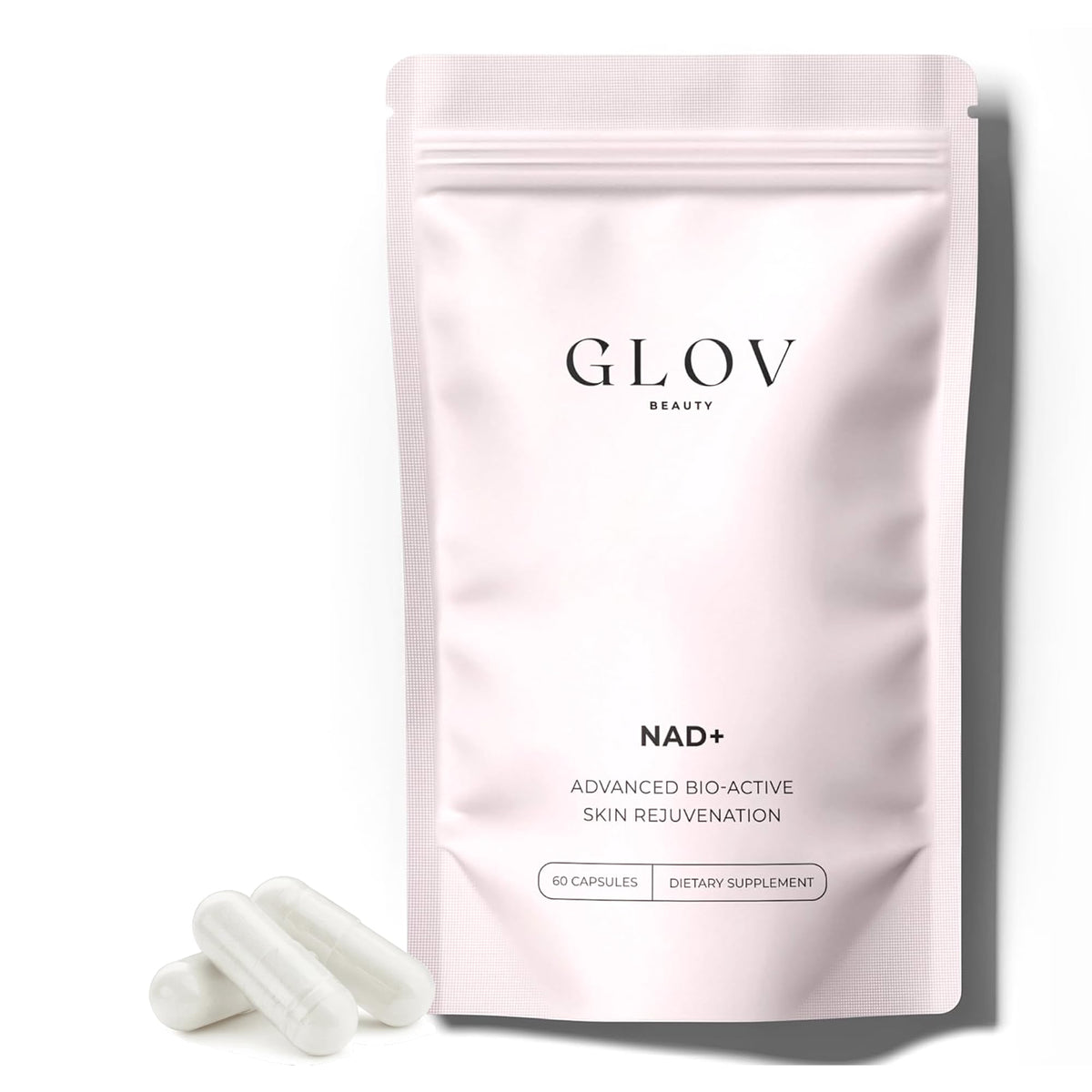 Glov Beauty NAD+ Plus: bote con cápsulas para energía celular y piel radiante.