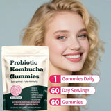 Glo Vous Probiotic Kombucha Gummies postbióticos, refuerzo de la barrera intestinal.