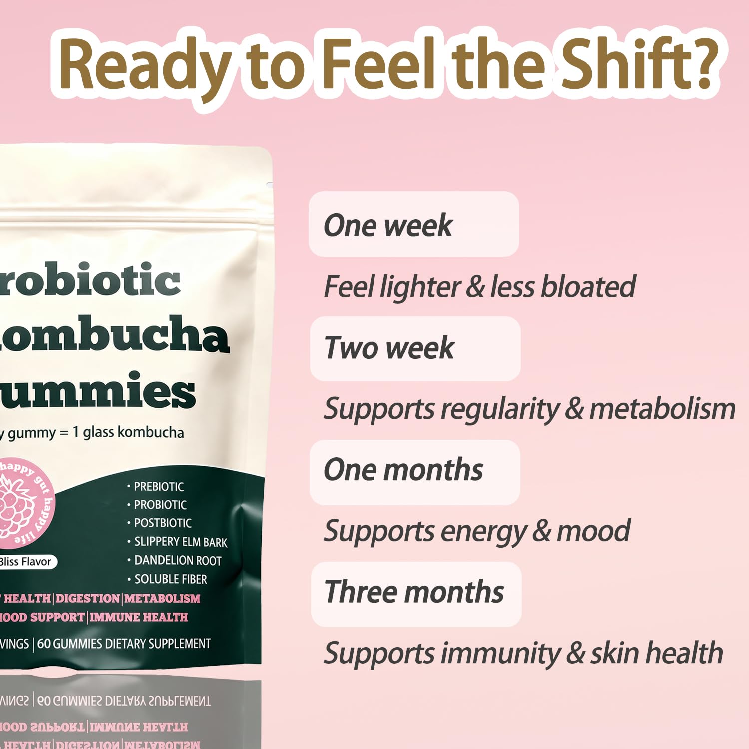 Glo Vous Probiotic Kombucha Gummies prebióticos, cuidado del microbioma.