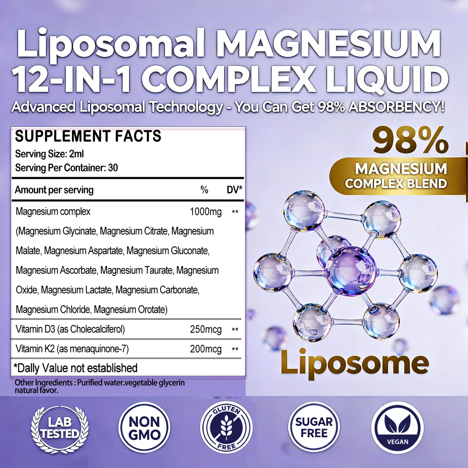 GLOVVUUP Magnesio 12 en 1, absorción alta en gotas