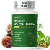 GlowEver KSM-66 Ashwagandha con L-teanina: botella visible para apoyo de ánimo y energía